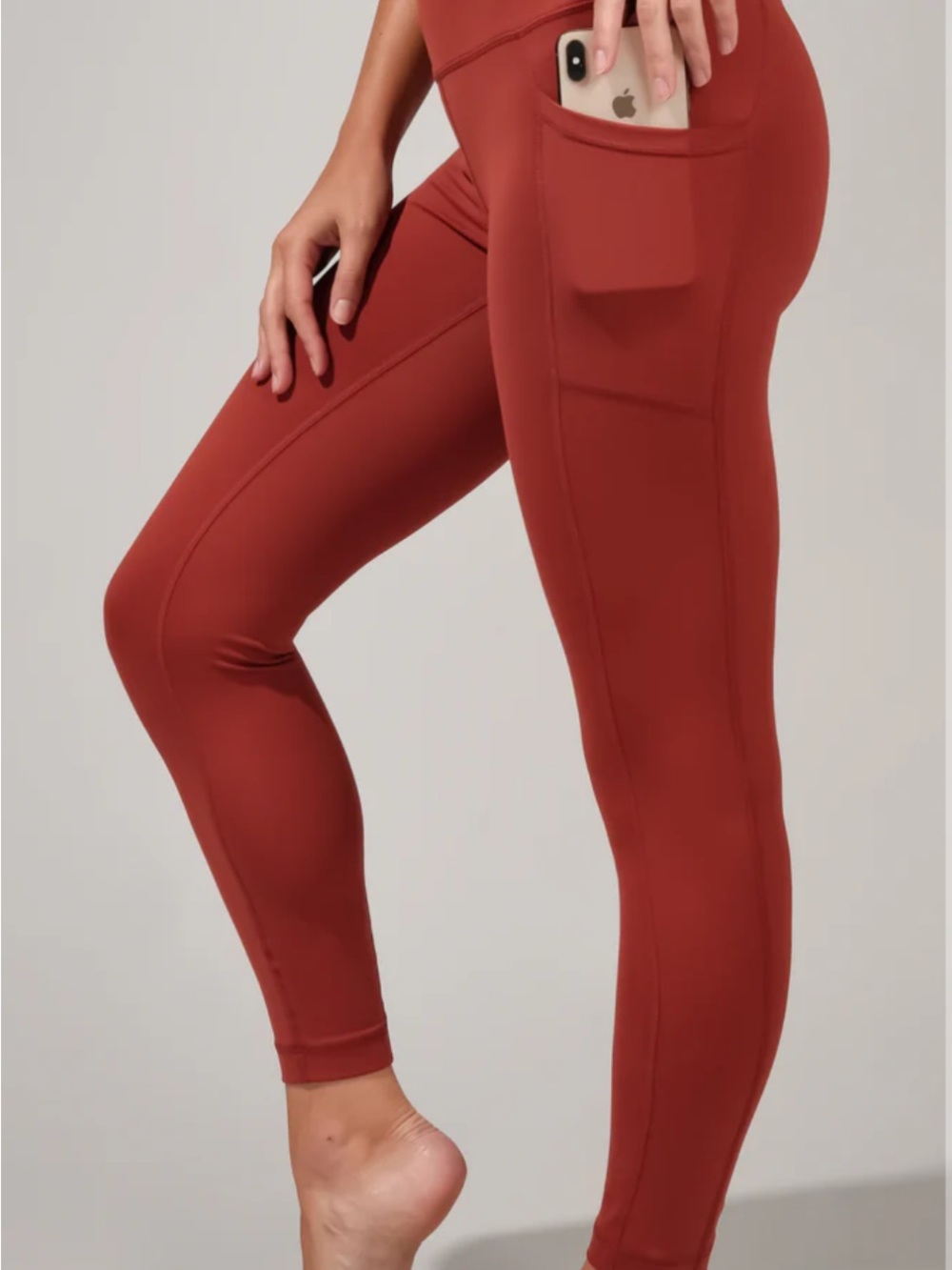 Yogalicious "Lux" High Waist 7/8 Ankle Leggings Side Pockets Orange Fire Size L